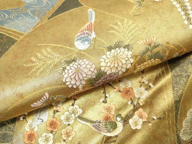 平和屋本店▼六通柄袋帯　唐織　秋草謡本文　本金鍍金箔　正絹　逸品　DABL9239op