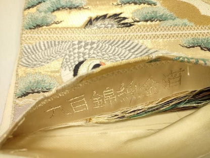 平和屋本店▼六通柄袋帯　唐織　扇面人物花鳥文　九百錦　純金箔　正絹　逸品　DABL9243op