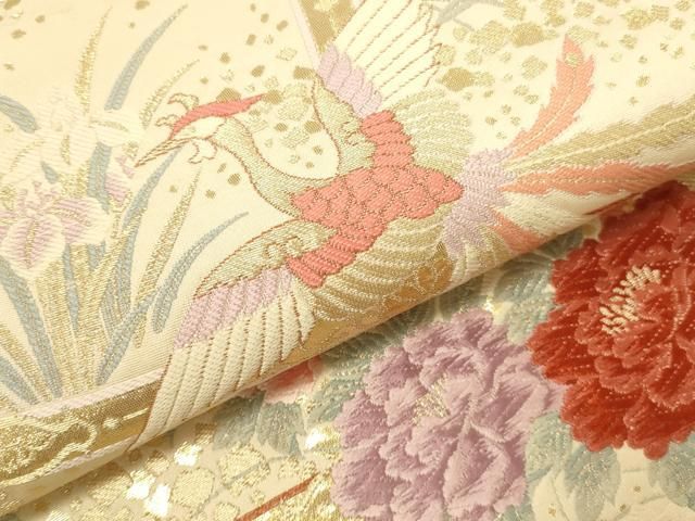 平和屋本店▼六通柄袋帯　唐織　鳳凰御所車花文　九百錦　純金箔　正絹　逸品　DABL9249op
