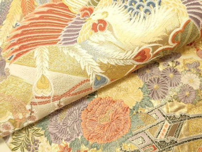 平和屋本店▼六通柄袋帯　唐織　桧扇鳳凰の調　本金箔　正絹　逸品　DABL9252op