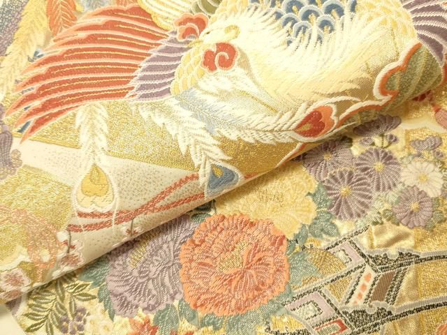 平和屋本店▼六通柄袋帯　唐織　桧扇鳳凰の調　本金箔　正絹　逸品　DABL9252op