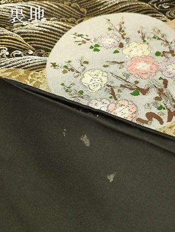平和屋本店▼六通柄袋帯　唐織　鶴花丸文　九百錦純金箔24K　黒地　正絹　逸品　DABL9253op