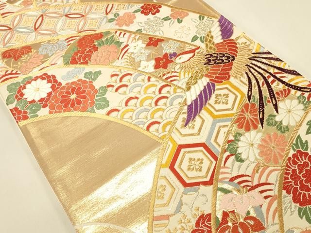 平和屋本店▼西陣　六通柄袋帯　唐織　青海模様　純金箔　証紙付き　正絹　逸品　DABL9255op