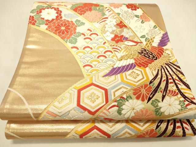 平和屋本店▼西陣　六通柄袋帯　唐織　青海模様　純金箔　証紙付き　正絹　逸品　DABL9255op