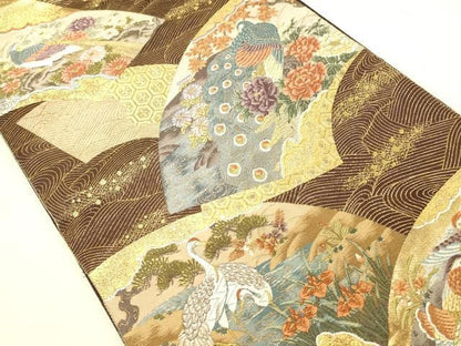 平和屋本店▼六通柄袋帯　唐織　桃山王朝扇面文　本金箔　正絹　逸品　DABL9257op