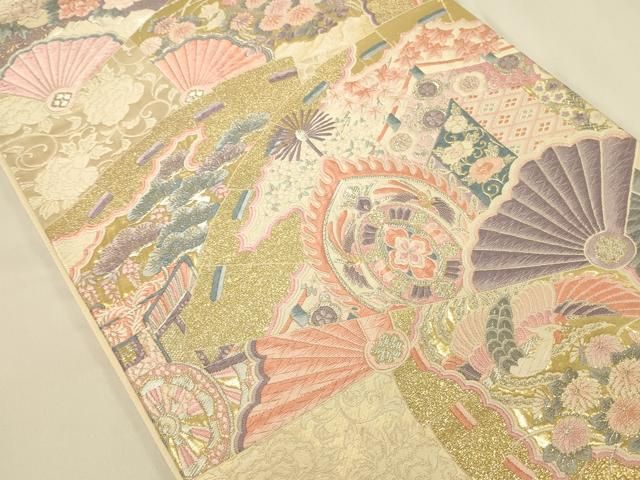 平和屋本店▼六通柄袋帯　唐織　しよう美　扇面花文　九百錦24金箔　正絹　逸品　DABL9259op