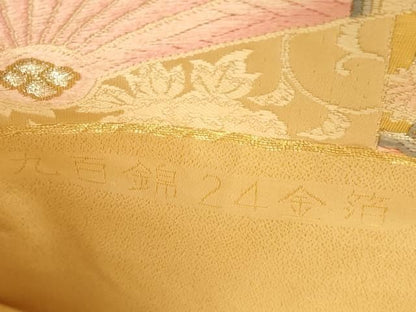 平和屋本店▼六通柄袋帯　唐織　しよう美　扇面花文　九百錦24金箔　正絹　逸品　DABL9259op
