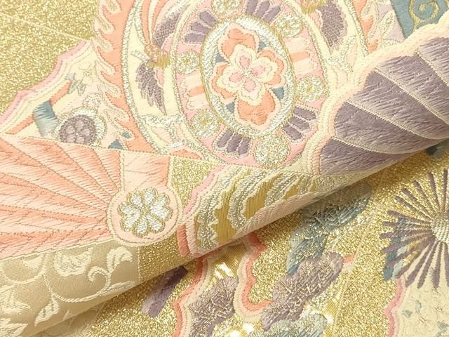 平和屋本店▼六通柄袋帯　唐織　しよう美　扇面花文　九百錦24金箔　正絹　逸品　DABL9259op
