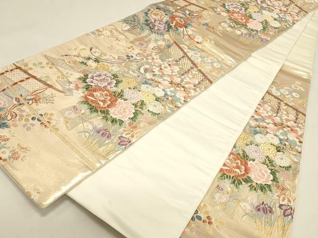 平和屋本店▼六通柄袋帯　唐織　几帳小袖紋　本金二重箔　正絹　逸品　DABL9261op