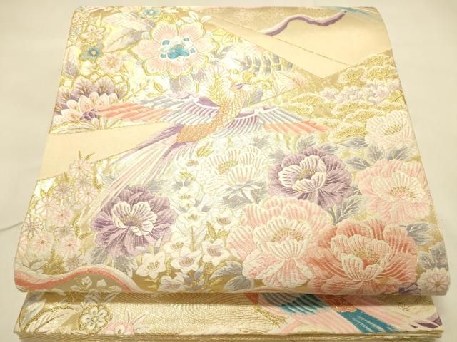 平和屋本店▼六通柄袋帯　唐織　裂取牡丹更紗小花文　九百錦袋　純金箔　正絹　逸品　DABL9262op
