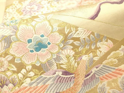 平和屋本店▼六通柄袋帯　唐織　裂取牡丹更紗小花文　九百錦袋　純金箔　正絹　逸品　DABL9262op