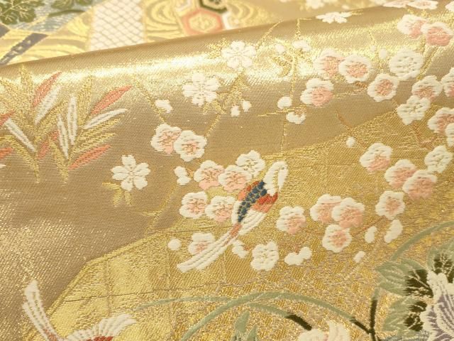 平和屋本店▼六通柄袋帯　唐織　聚春扇水文　本金箔　正絹　逸品　DABL9268op