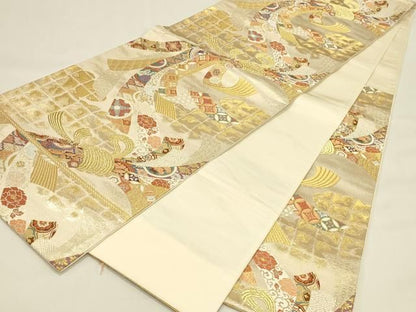 平和屋本店▼六通柄袋帯　唐織　吉兆熨斗文　本金箔　正絹　逸品　DABL9270op