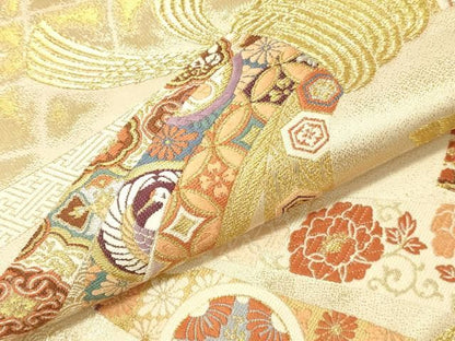 平和屋本店▼六通柄袋帯　唐織　吉兆熨斗文　本金箔　正絹　逸品　DABL9270op