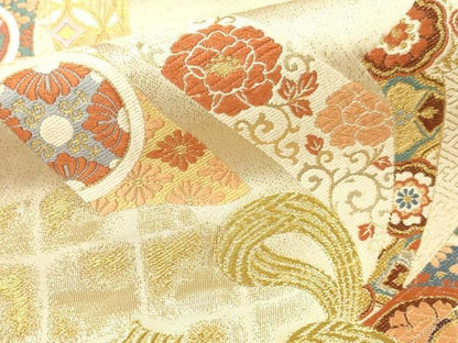 平和屋本店▼六通柄袋帯　唐織　吉兆熨斗文　本金箔　正絹　逸品　DABL9270op