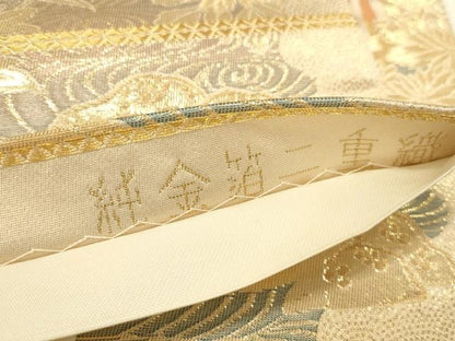 平和屋本店▼六通柄袋帯　唐織　御所車　純金箔二重織　正絹　逸品　DABL9271op