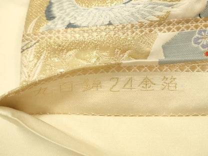 平和屋本店▼六通柄袋帯　唐織　正倉院飛鶴花文　九百錦24金箔　正絹　逸品　DABL9273op