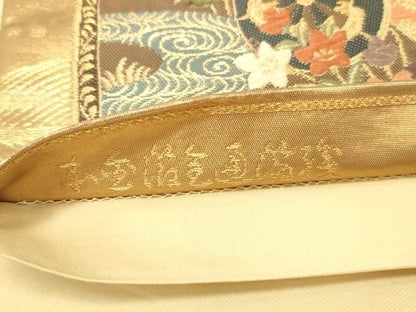 平和屋本店▼六通柄袋帯　唐織　御所車屏風花文　全通箔織　本金箔　正絹　逸品　DABL9277op