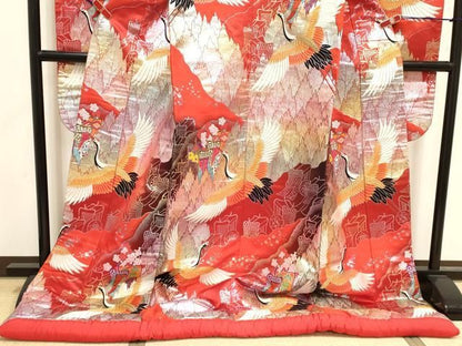 平和屋本店●色打掛　お引きずり　和装　婚礼　結婚式　花嫁　神社挙式　唐織　御所車飛鶴花文　金銀糸　逸品　DABM1743cd