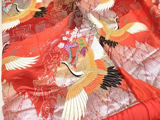 平和屋本店●色打掛　お引きずり　和装　婚礼　結婚式　花嫁　神社挙式　唐織　御所車飛鶴花文　金銀糸　逸品　DABM1743cd