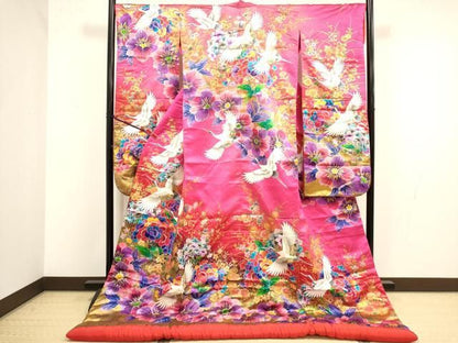 平和屋本店●色打掛　お引きずり　和装　婚礼　結婚式　花嫁　神社挙式　飛鶴花文　暈し染め　金彩　逸品　DABM1753cd