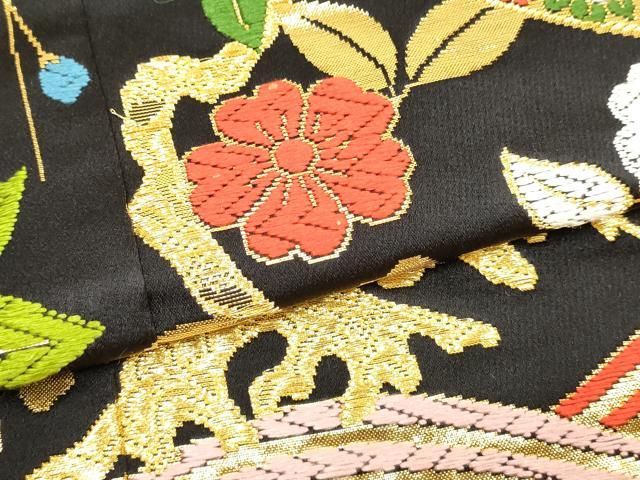 平和屋本店●色打掛　お引きずり　和装　婚礼　結婚式　花嫁　神社挙式　唐織　飛鶴吉祥花文　黒地　金糸　逸品　DABM1762cd