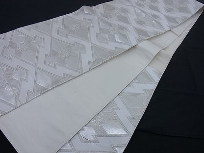 平和屋着物■六通柄袋帯 唐織 花松川岸文 銀糸 逸品 n-di0106