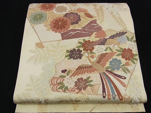 平和屋着物■六通柄袋帯 唐織 鳳凰扇面花文 金糸 逸品 n-di0162