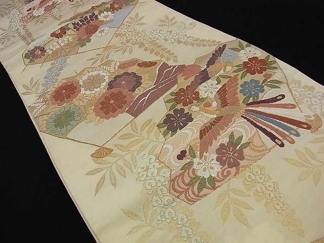 平和屋着物■六通柄袋帯 唐織 鳳凰扇面花文 金糸 逸品 n-di0162