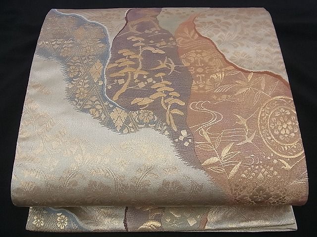 平和屋着物■六通柄袋帯 道長歌仙文 金糸 逸品 n-di0198