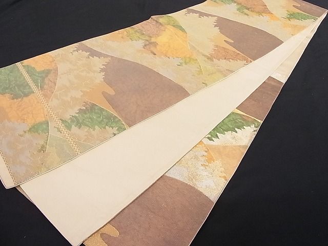 平和屋着物■六通柄袋帯 風景文 金銀糸 正絹 逸品 A-dp3844