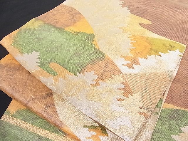平和屋着物■六通柄袋帯 風景文 金銀糸 正絹 逸品 A-dp3844