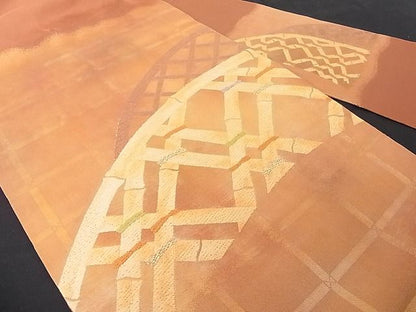 平和屋着物■九寸名古屋帯　唐織　籬文　金糸　正絹　逸品　A-dp3934
