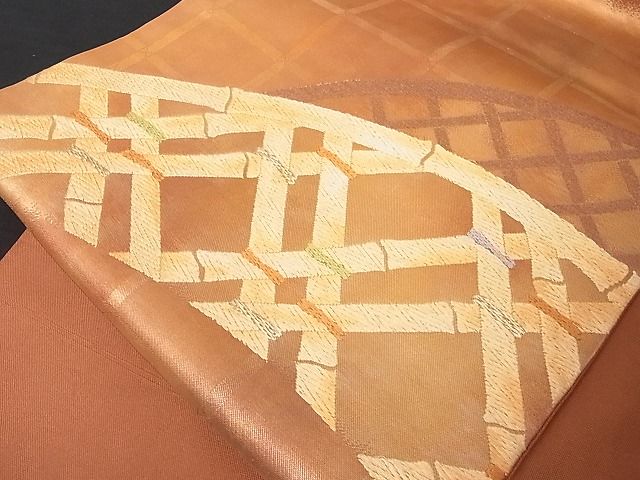 平和屋着物■九寸名古屋帯　唐織　籬文　金糸　正絹　逸品　A-dp3934