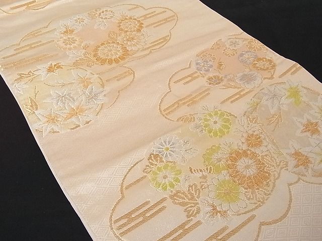 平和屋着物■六通柄袋帯 唐織 雲取り草花文 金銀糸 正絹 逸品 A-dp3940