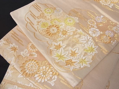 平和屋着物■六通柄袋帯 唐織 雲取り草花文 金銀糸 正絹 逸品 A-dp3940