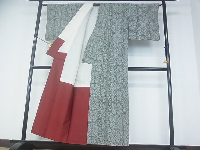 平和屋着物■上質な紬　吉祥花文　逸品　du0678