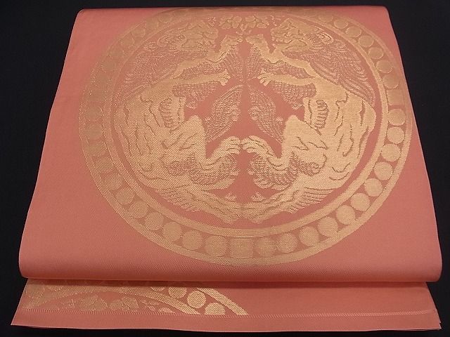 平和屋着物■六通柄 本袋帯 幻獣文 金糸 逸品 du0814