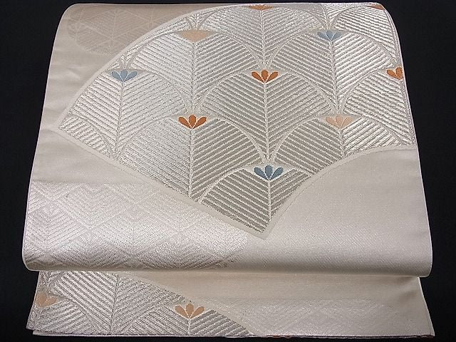 平和屋着物■六通柄袋帯 地紙松葉文 銀糸 逸品 du1259