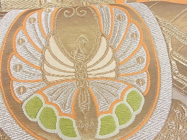 平和屋着物■六通柄袋帯　彩緞子　渡橋花蝶丸文　金銀糸　逸品　du1260