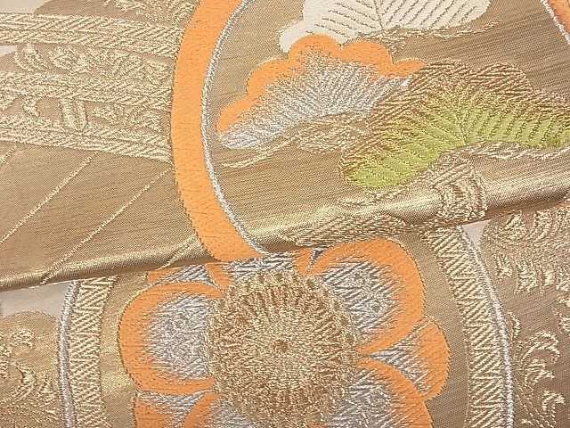 平和屋着物■六通柄袋帯　彩緞子　渡橋花蝶丸文　金銀糸　逸品　du1260