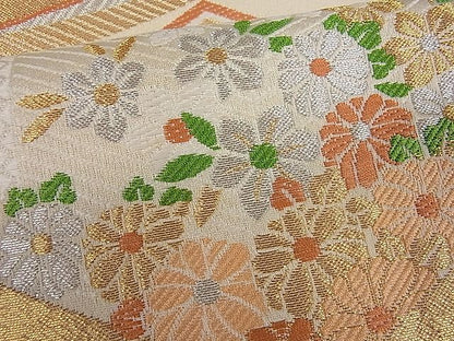 平和屋着物■六通柄袋帯 流水亀甲花文 金銀糸 du1313