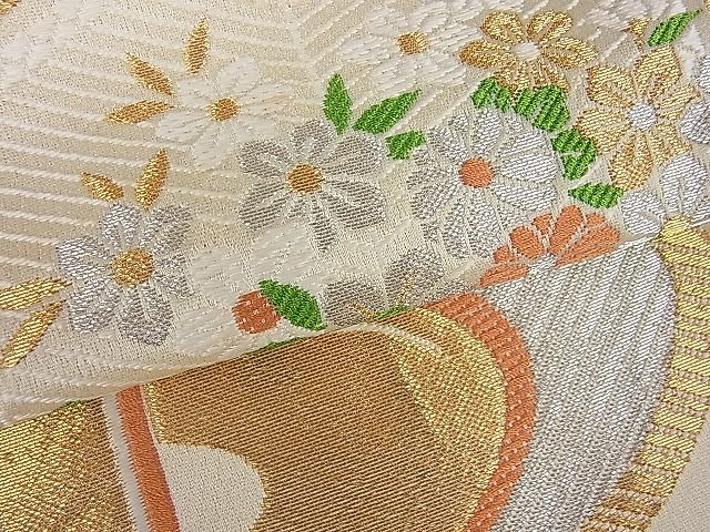平和屋着物■六通柄袋帯 流水亀甲花文 金銀糸 du1313
