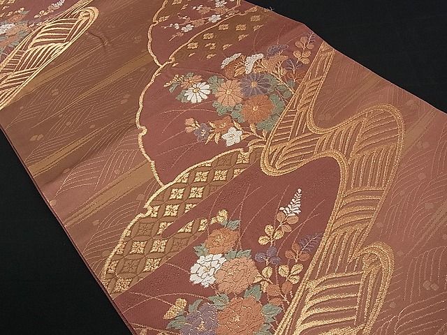 平和屋着物■六通柄袋帯 雪輪重ね吉祥花文 金糸 逸品 du1327