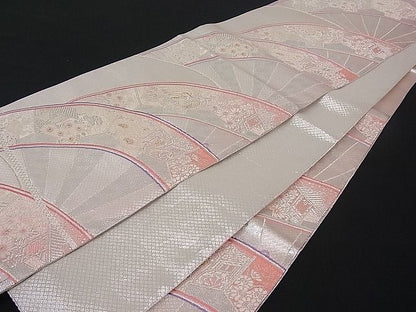 平和屋着物■佐賀錦 六通柄袋帯 御所車花鳥文 銀糸 逸品 du1404