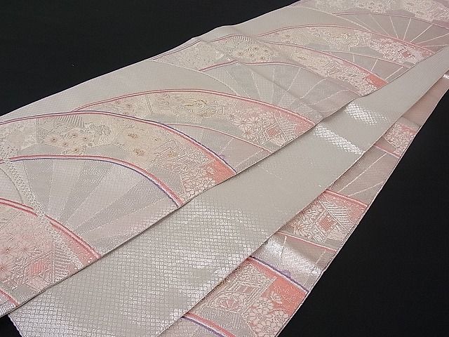 平和屋着物■佐賀錦 六通柄袋帯 御所車花鳥文 銀糸 逸品 du1404