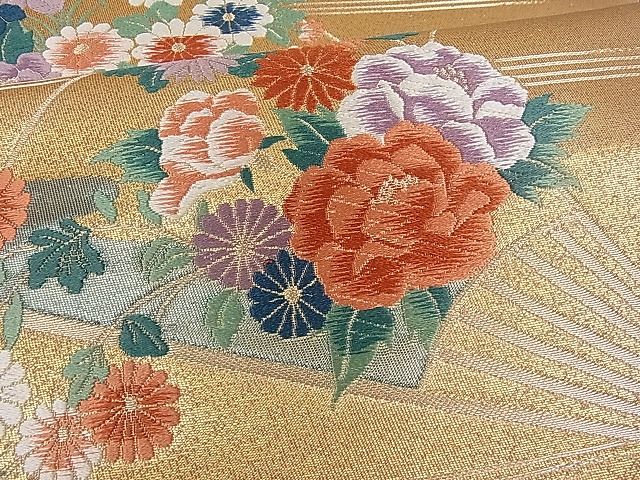 平和屋着物■六通柄袋帯 唐織 扇面草花文 金糸 逸品 du1406