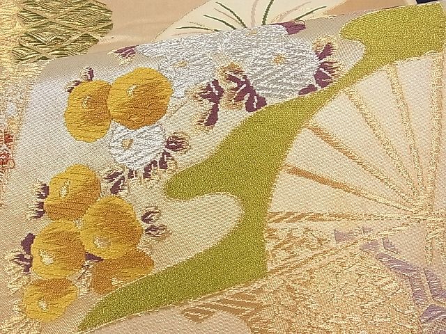平和屋着物■六通柄袋帯 道長扇面草花文 金銀糸 逸品 du1417