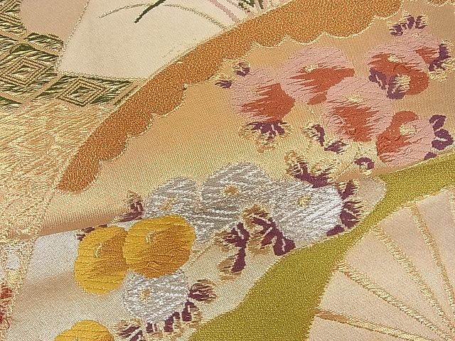 平和屋着物■六通柄袋帯 道長扇面草花文 金銀糸 逸品 du1417