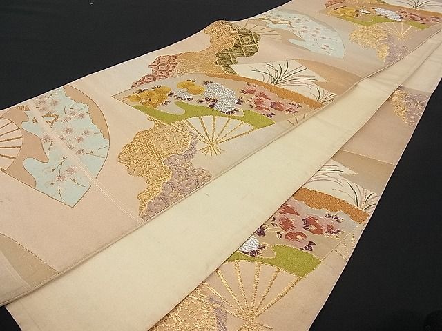 平和屋着物■六通柄袋帯 道長扇面草花文 金銀糸 逸品 du1417
